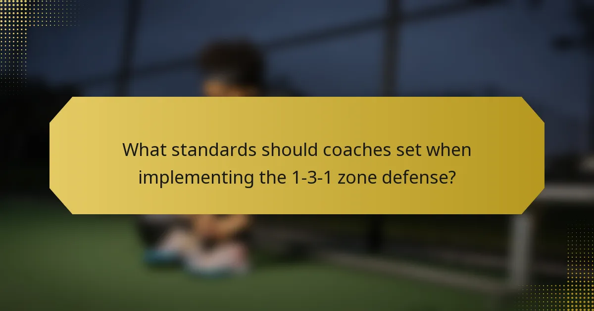What standards should coaches set when implementing the 1-3-1 zone defense?
